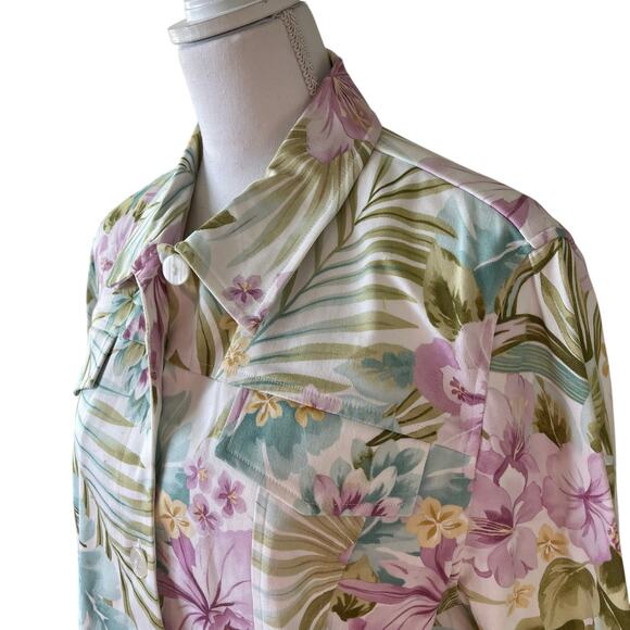 Alfred Dunner Jean Jacket Women's Size 16 White Tropical Floral Cotton Stretch - Picture 2 of 10